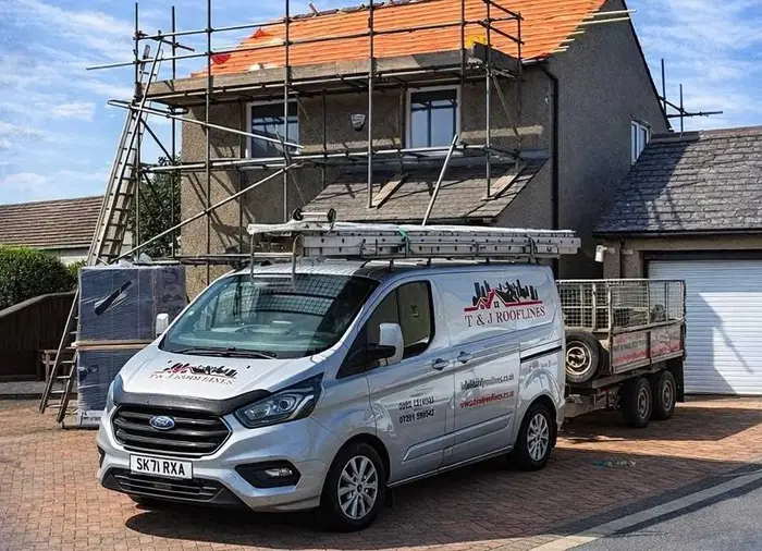 T&J Rooflines van on a recent job